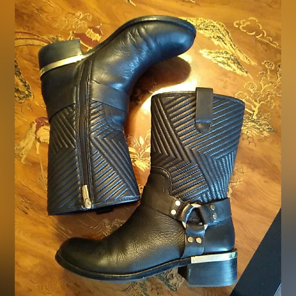 Women's Vince Camuto Leather Biker Style Boots, Black Sz 8, EUC